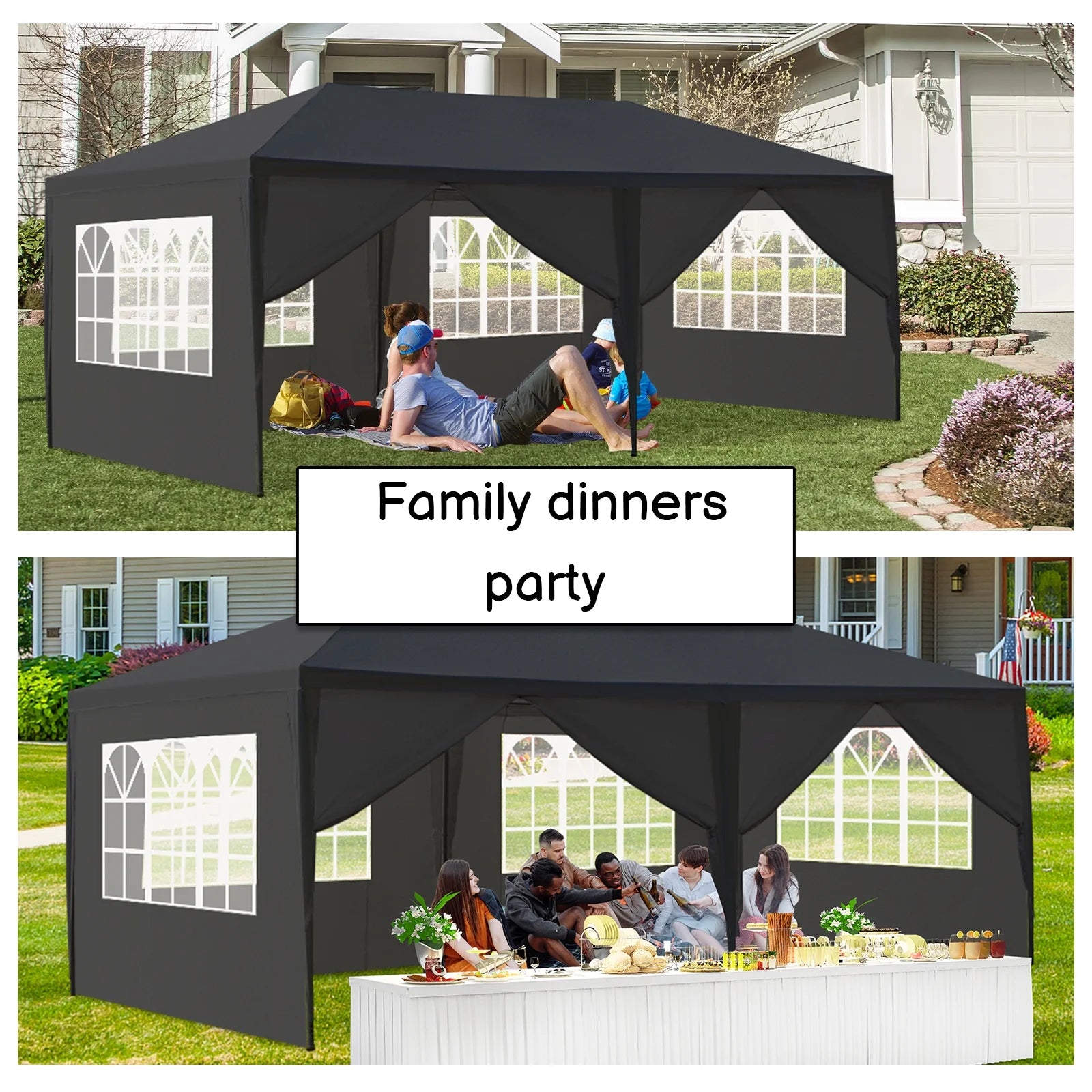 OverPatio 10' x 20' Canopy Tent Party Tent Event Tent w/6 Sidewall - Black