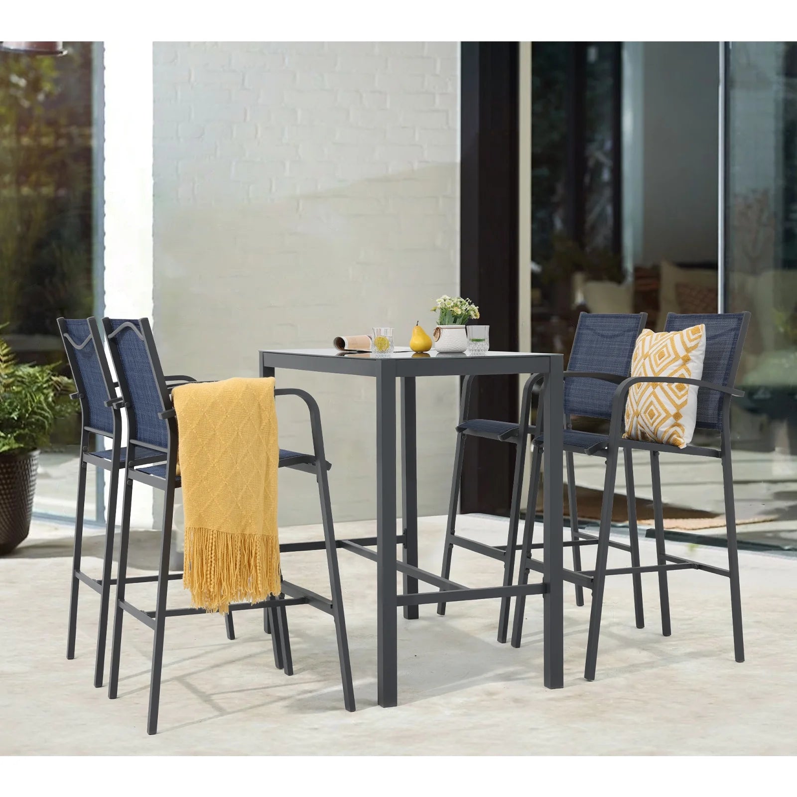 OC Orange-Casual Patio Bar Chair Set of 2, Outdoor & Indoor Bar Stools, All-Weather Aluminum Textile Fabric High Top Patio Dining Chairs, White