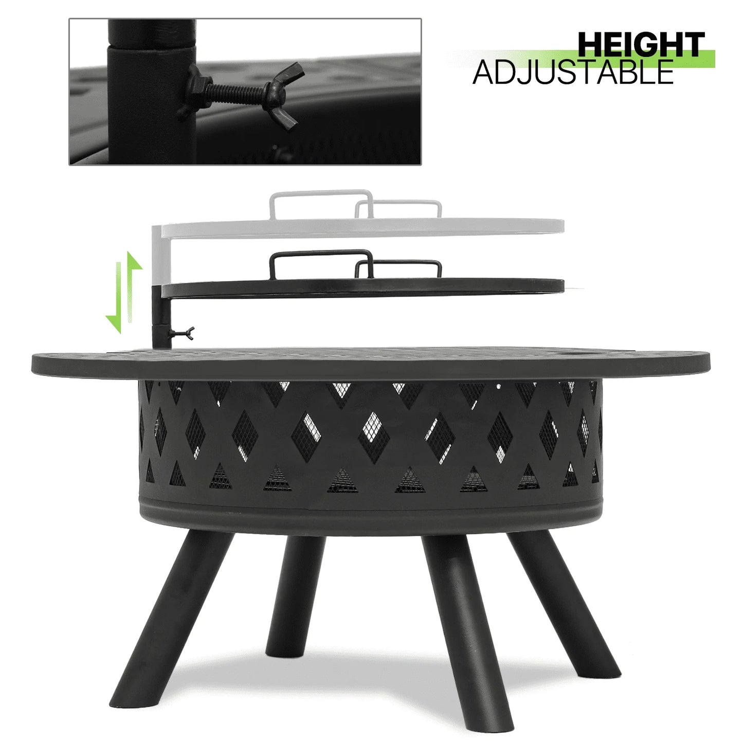 Magshion 38" 2 in 1 Fire Pit with Cooking Grate, Outdoor Wood Burning Firepit with Spark Screen & Poker for Backyard Patio BBQ, Black