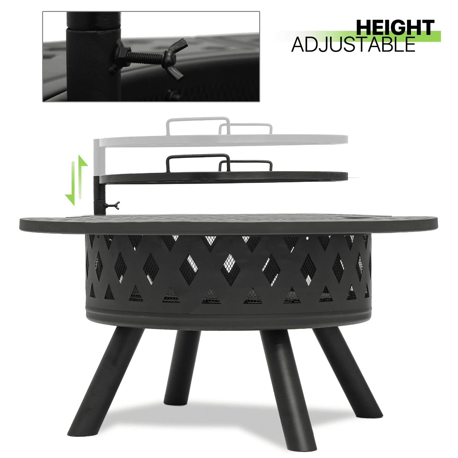 Magshion 38" 2 in 1 Fire Pit with Cooking Grate, Outdoor Wood Burning Firepit with Spark Screen & Poker for Backyard Patio BBQ, Black