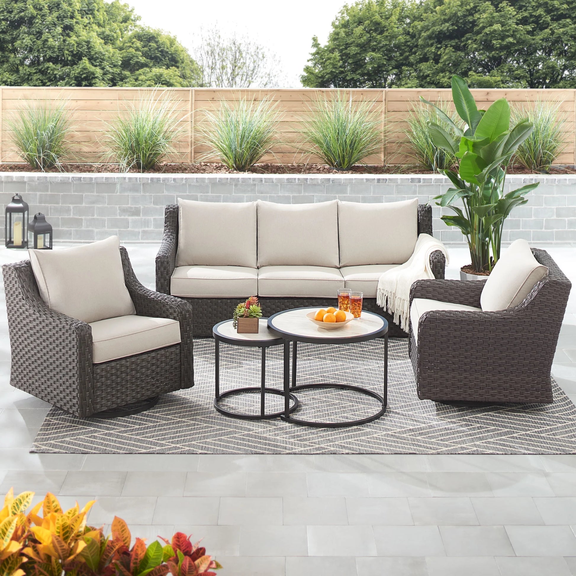 Better Homes & Gardens River Oaks Outdoor Sofa & 2 Nesting Tables with Patio Cover, Dark Brown