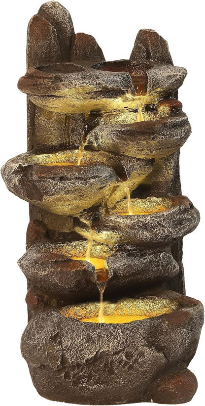 TITIMO 6-Tier Cascading Rock Water Fountain Outdoor Garden Waterfall with Lights,Fountain Indoor Decor for Garden, Patio, Backyard, Deck, Porch and Home Art Decor