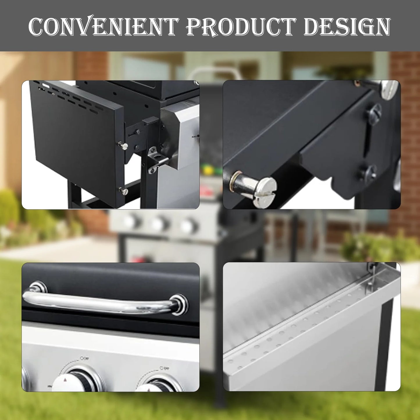 4-Burner Propane Gas BBQ Grill with Side Burner, Stainless Steel Gas Grill with Rain Cover, 40,500 BTU High-Output, Built-in Thermometer for Outdoor, Backyard, Patio BBQ Cooking