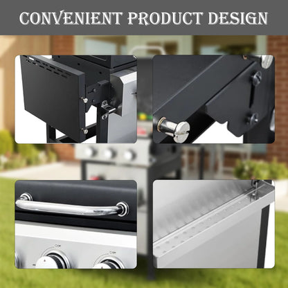 4-Burner Propane Gas BBQ Grill with Side Burner, Stainless Steel Gas Grill with Rain Cover, 40,500 BTU High-Output, Built-in Thermometer for Outdoor, Backyard, Patio BBQ Cooking