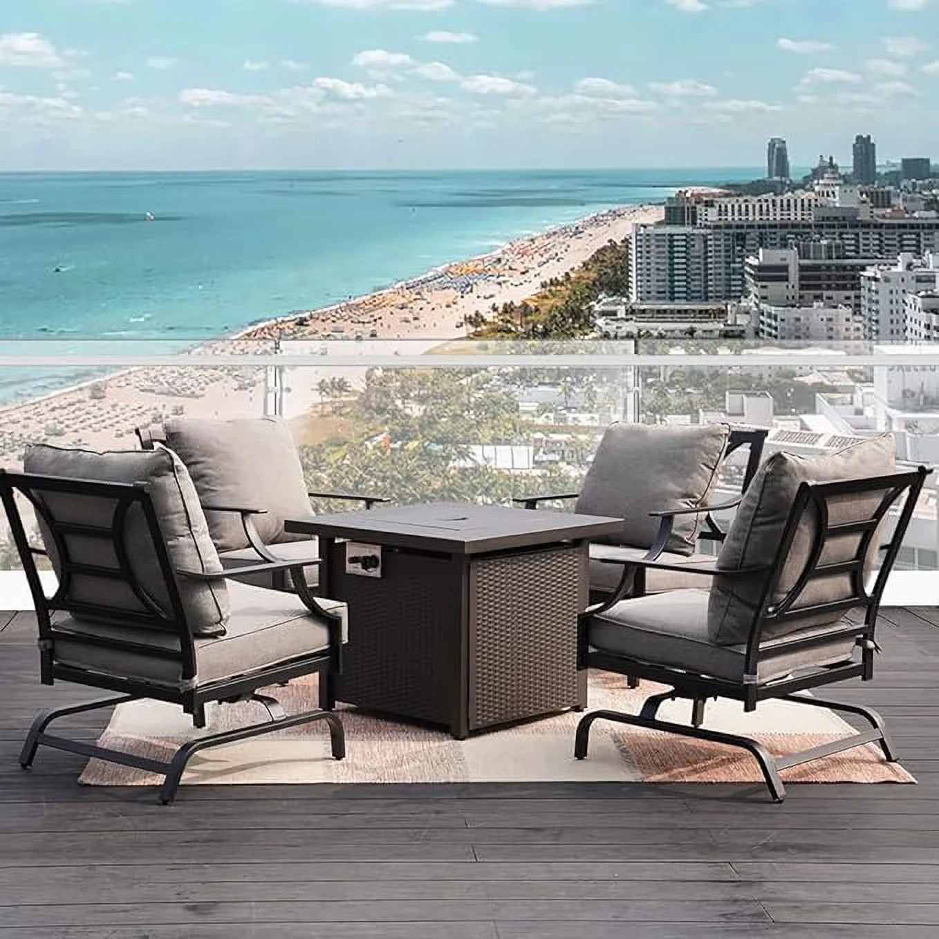 Grand Patio Outdoor 5-Piece Patio Furniture Sets with 30in Steel Square Propane Fire Pit Table, Gray