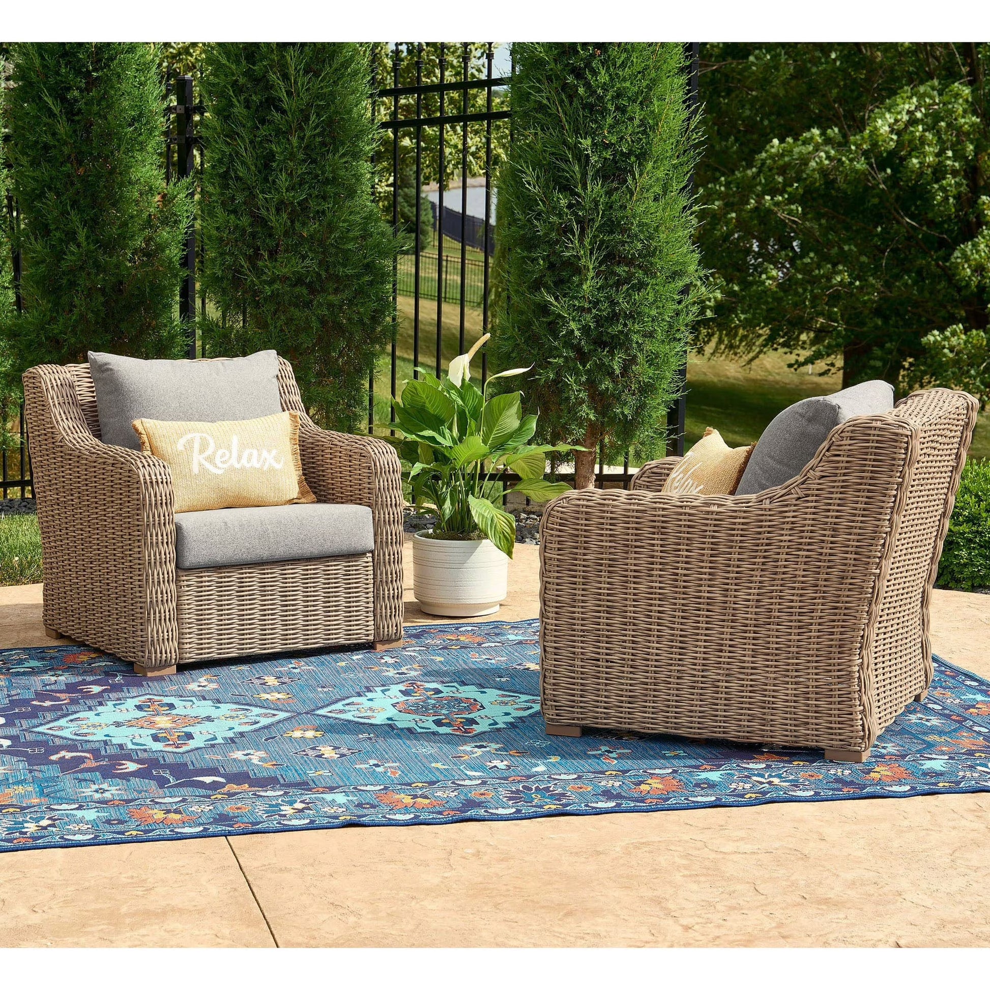 Better Homes & Gardens Bellamy 2-Pack Outdoor Wicker Club Lounge Patio Chairs, Dark Brown