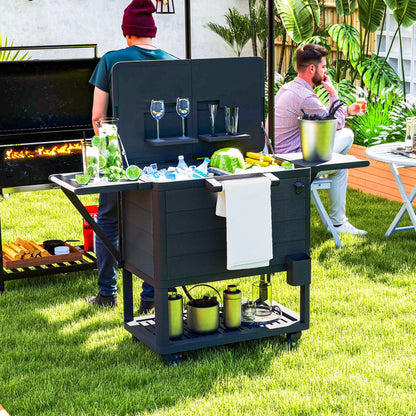 Outsunny 104 Quart Patio Cooler Cart, Outdoor Beverage Rolling Ice Chest with Bottle Opener and Shelves for Pool Deck BBQ Cookouts Party, Black