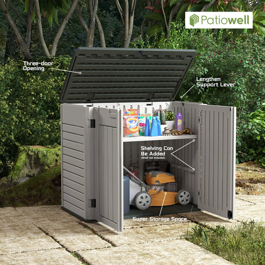 Patiowell 260 Gallon Outdoor Horizontal Storage Sheds, All-Weather Resin Tool Shed with Lockable Multi-Opening Door, Outdoor Storage Box for Trash Cans, Tools and Bicycles
