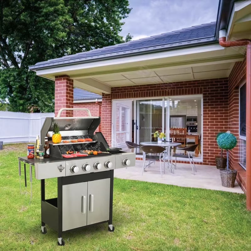 Gundir 3-Burner Propane Gas Grill, 25650 BTU Outdoor BBQ Grill with Foldable Side Table, Wheels, Stainless Steel Thermometer & Warming Rack for Backyard, Patio, Camping