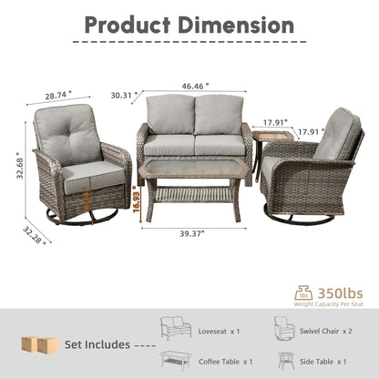 Ovios 5 Pieces Outdoor Patio Furniture Set High Back All Weather Wicker Conversation Set with Swivel Chairs & Coffee Table, Dark Gray