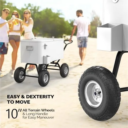 80 Quart Wagon Rolling Cooler Ice Chest,/Long Handle and 10" Wheels, Portable Beach Patio Party Bar Cold Drink Beverage, Outdoor Park Cart on Wheels