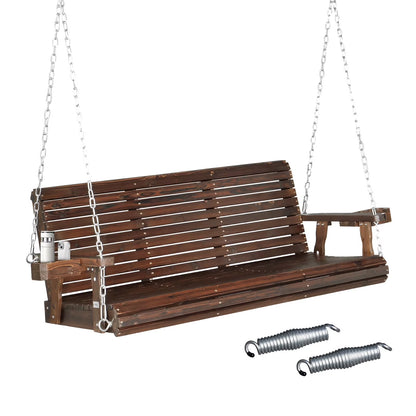 Zimtown Patio Wooden Porch Swing Swing Chair Bench Heavy Duty 880lbs with Hanging Chains for Outdoors,5 FT, White