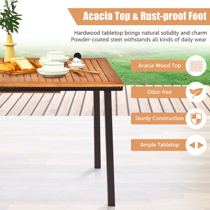 Gymax Rectangle Patio Outdoor Dining Table Acacia Wood Tabletop w/2'' Umbrella Hole
