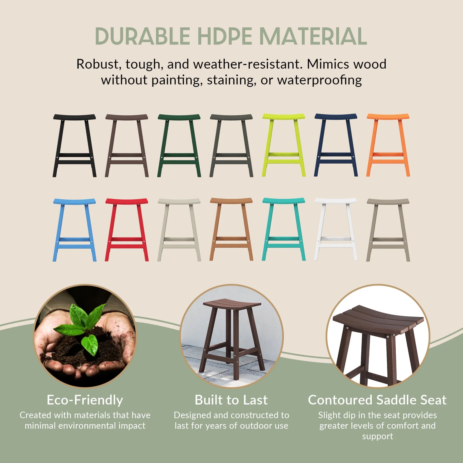 WestinTrends Malibu HDPE Outdoor Patio 24" Bar Stool Saddle Seat (Set of 2), Dark Brown