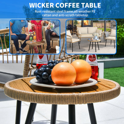 Dextrus 4-Piece Patio Furniture Wicker Outdoor Bistro Set, All-Weather Rattan Conversation Loveseat Chairs for Backyard, Balcony and Deck with Soft Cushions and Coffee Table - Gray