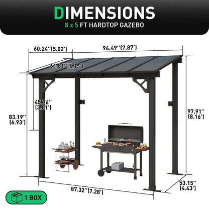Aoxun 8' x 5' Gazebo for Patio, Gazebo Pergola with Sloped Roof, Grill Gazebo Large Wall-Mounted Heavy Duty Awnings, for Backyard, Deck, Patio