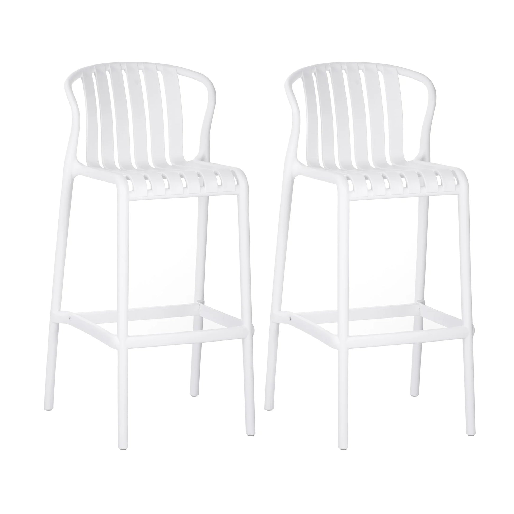 Orion 29.5" Modern Outdoor Patio Bar Stools, Perforated Slat Back, Black, Set of 2
