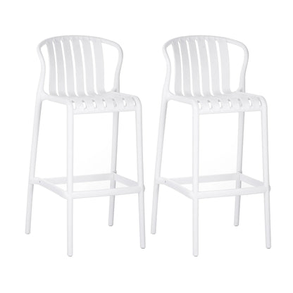 Orion 29.5" Modern Outdoor Patio Bar Stools, Perforated Slat Back, Black, Set of 2