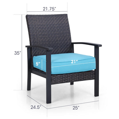 MF Studio Set of 2 Outdoor Patio Rattan Wicker Conversation Set Loveseat Sofa with Aqua Cushions