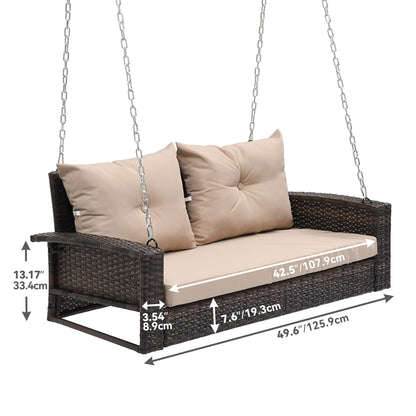 Uforic Dual Occupancy Outdoor Swing Chair, Elegant Black Rattan Patio Lounge with Beige Cushions and a Sturdy 770lbs Capacity for Garden, Balcony, or Living Room