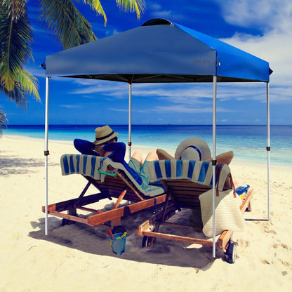 Patiojoy 6.6 x 6.6 Pop-up Canopy Tent Outdoor Camping Sun Shelter w/Portable Roller Bag & 4 Weight Bags Blue