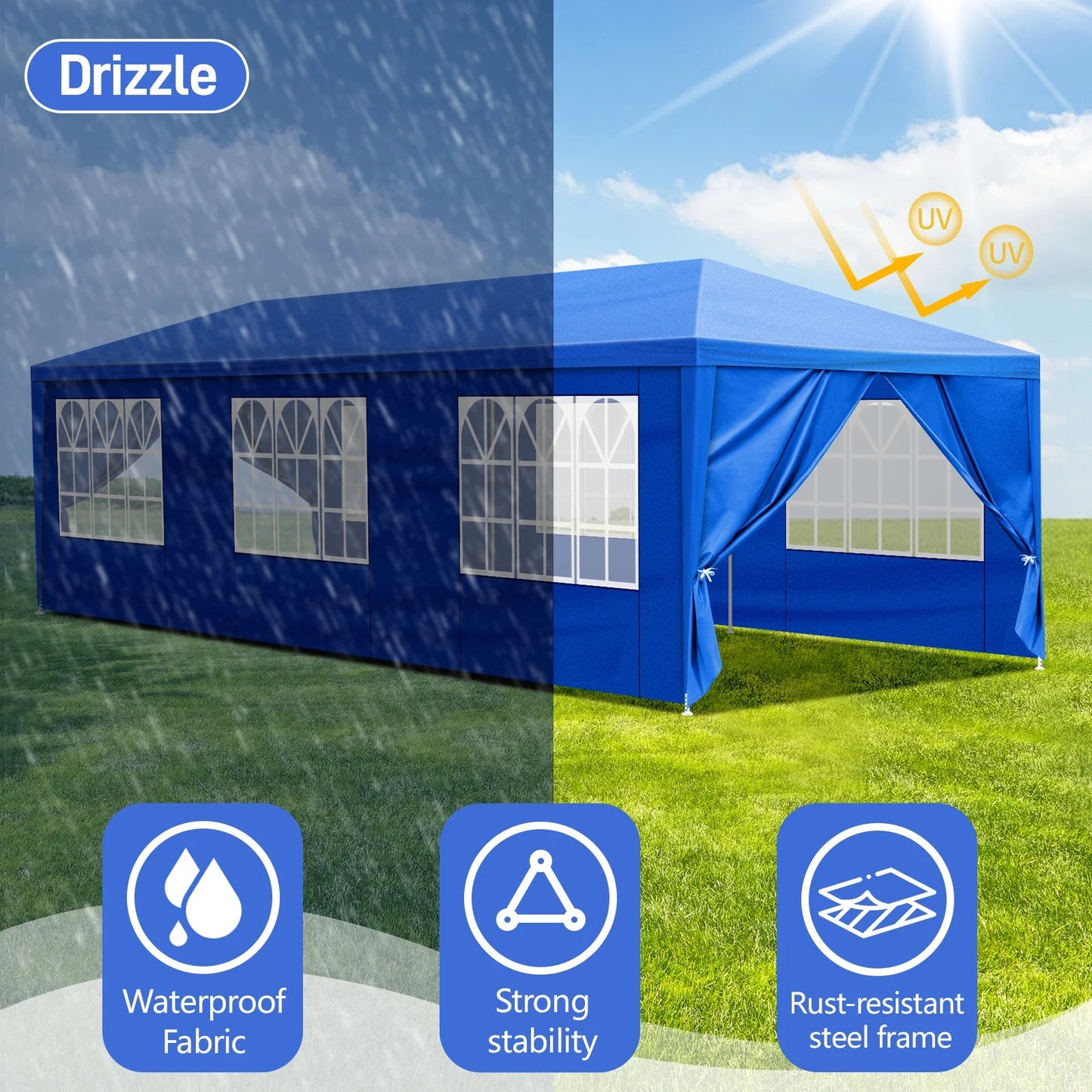 10'x30' Outdoor Party Tent with 8 Removable Sidewalls - Waterproof Canopy Patio Wedding Gazebo for Backyard Events, Blue