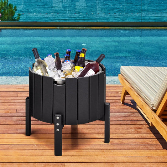 Erinnyees Outdoor Patio Cooler, Cooler Table for Patio and Deck, HDPE, Black