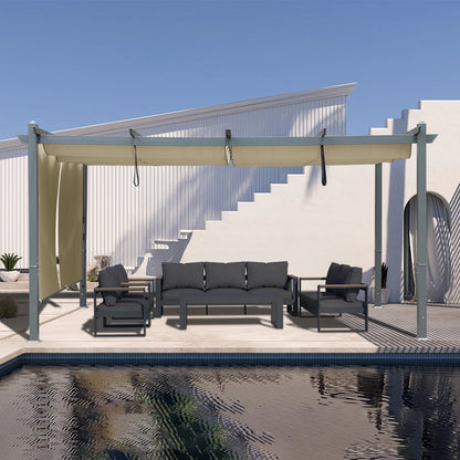 BPS 16' x 12' Outdoor Pergola with Retractable Canopy & Adjustable Sun Shade, Patio Aluminum Pergolas Gazebos, Khaki