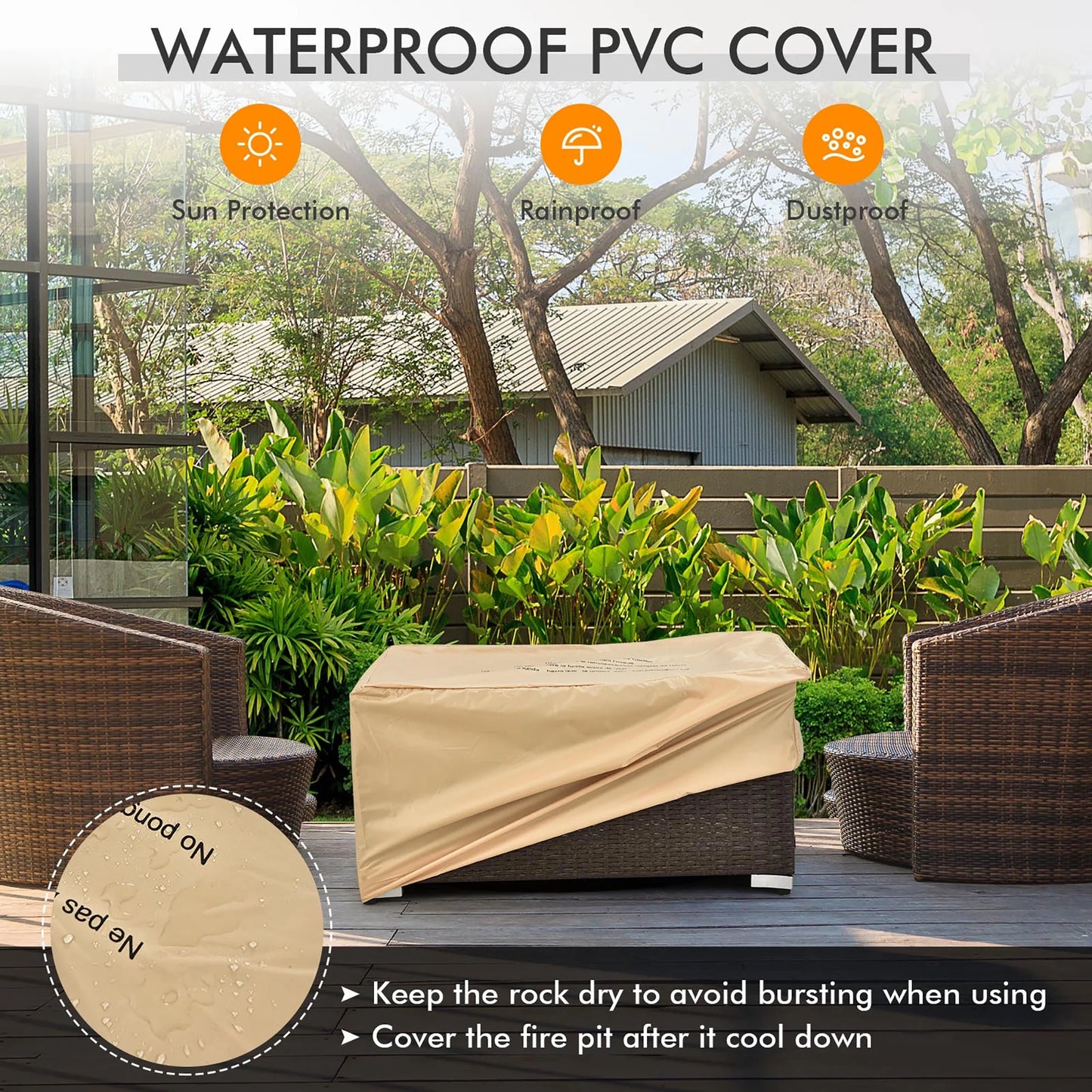 Costway 8PCS Patio Rattan Furniture Set Fire Pit Table Tank Holder Cover Deck Black