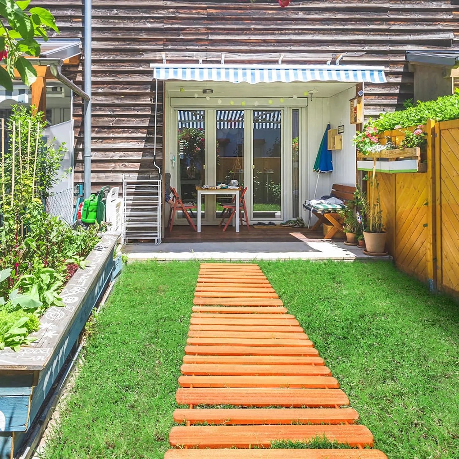16FT Wooden Garden Pathway, 22'' Widened Outdoor Walkway Roll Out Cedar Patio Decorative Boardwalk Walkways, Weather-Resistant Roll Up Beach Wood Road Floor Wedding Party (Wood, 16FT)