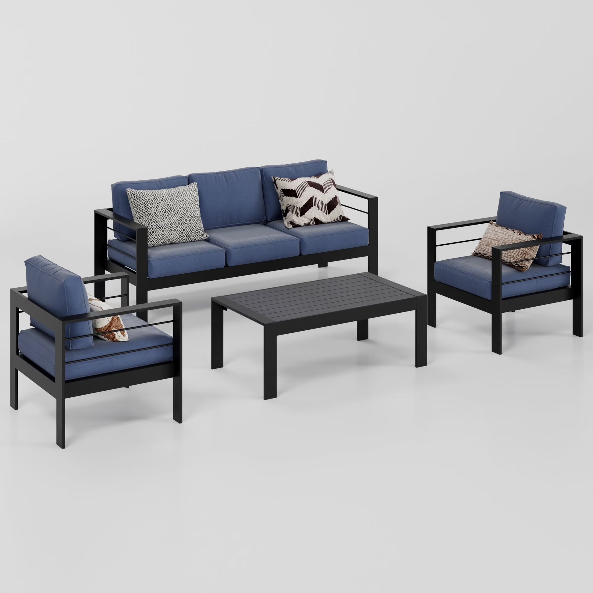 Superjoe Aluminum Outdoor Furniture Set 4 Pcs Patio Conversation Sofa Set with Coffee Table,Gray