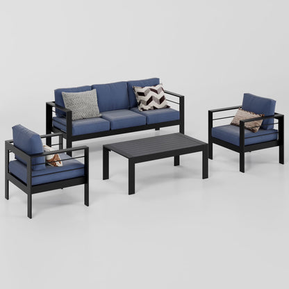 Superjoe Aluminum Outdoor Furniture Set 4 Pcs Patio Conversation Sofa Set with Coffee Table,Gray