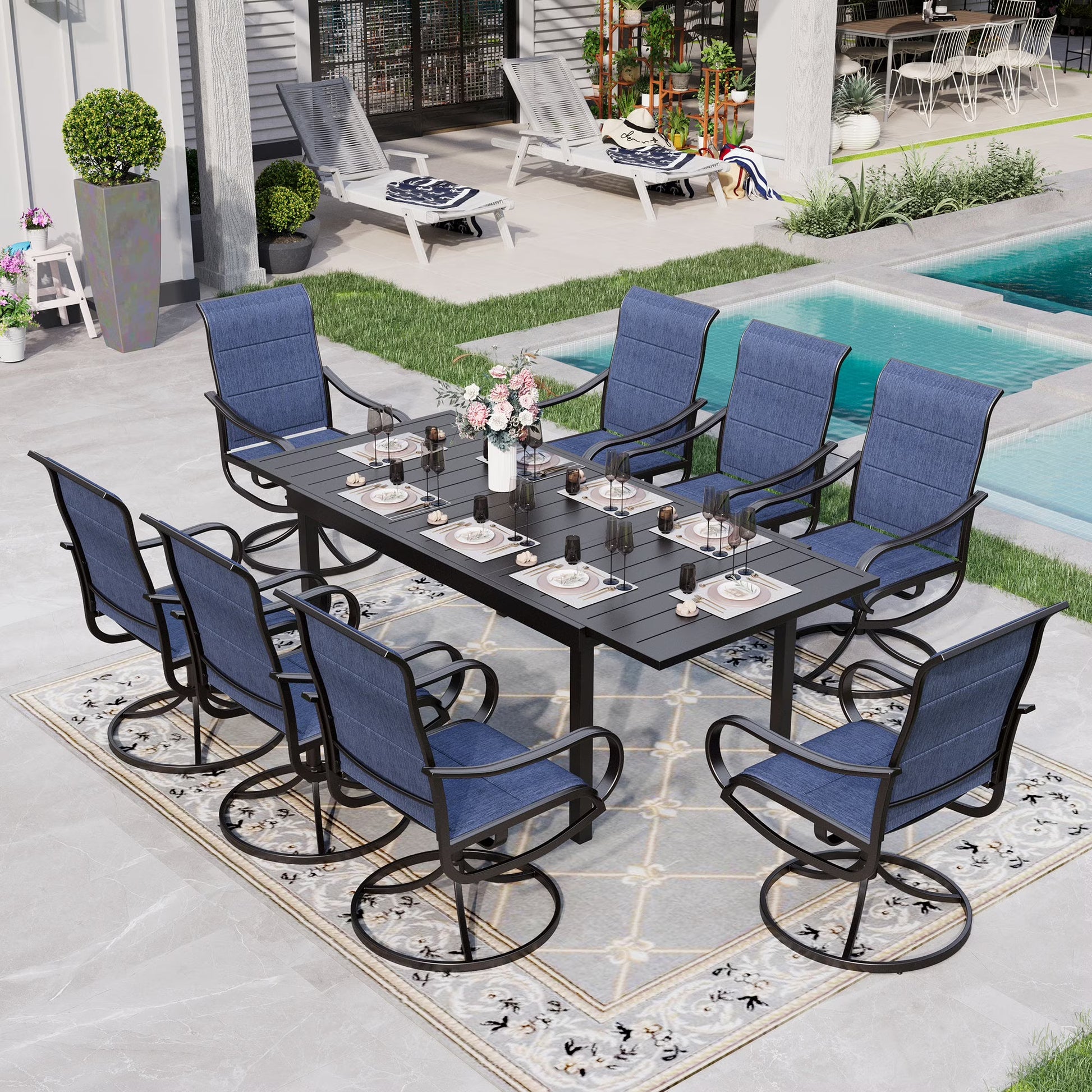 Sophia & William 7 Pieces Patio Dining Set Outdoor Textilene Swivel Padded Chairs and Table Furniture Set