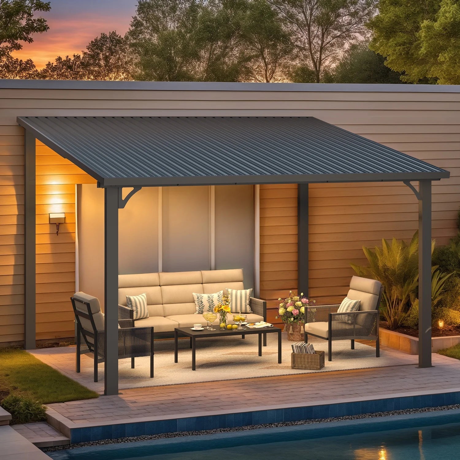 AECOJOY 10' x 12' Hardtop Gazebo, Heavy Duty Outdoor Gazebo with Galvanized Steel Sloping Roof, All Weatherproof Metal Gazebo Featuring Vertical Stripes for Patio, Backyard, and Lawns