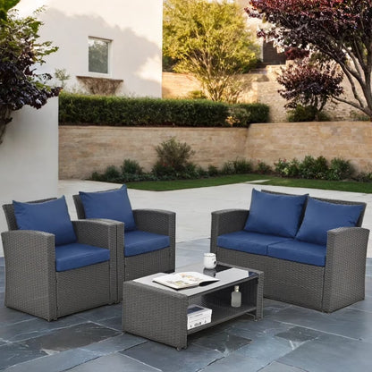HighSound 4 Piece Patio Furniture Set, Outdoor Wicker Patio Sectional Sofa, All Weather PE Rattan Outdoor Sectional with Cushions & Coffee Table, Dark Gray