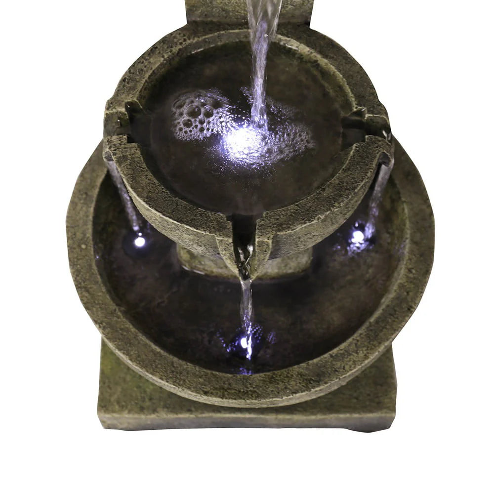 Willwolf 3-Tiered Water Fountain with Flat Bottom,Outdoor Fountain with LED Lights,Modern Fountain for Garden Porch and Patio,Resin Waterfall Fountain