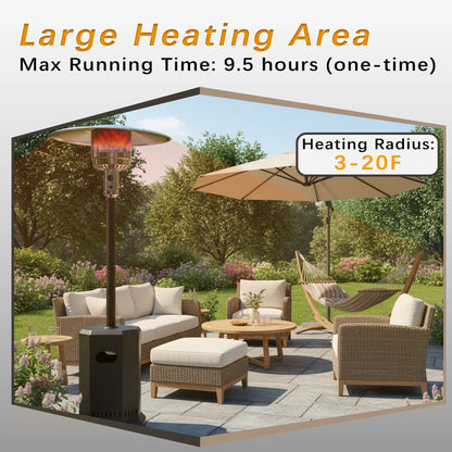 50000 BTU Propane Patio Heater with 20ft Heating Radius, Outdoor Heavy Duty Heater with Wheels & Adjustable Thermostat, Commercial & Residential Use, Freestanding Heater for Yard& Porch
