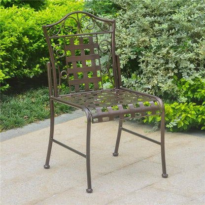 International Caravan 3473-2CH-HD-BZ Mandalay Iron Patio Bistro Chair, Bronze - Set of 2
