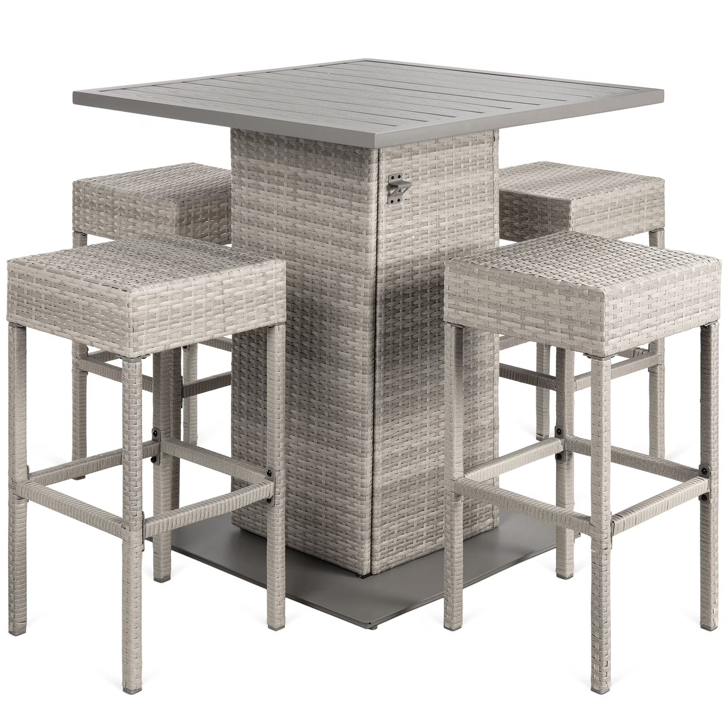 Best Choice Products 5-Piece Patio Wicker Bar Set w/Built-In Bottle Opener, Hidden Storage Shelf, 4 Stools - Brown