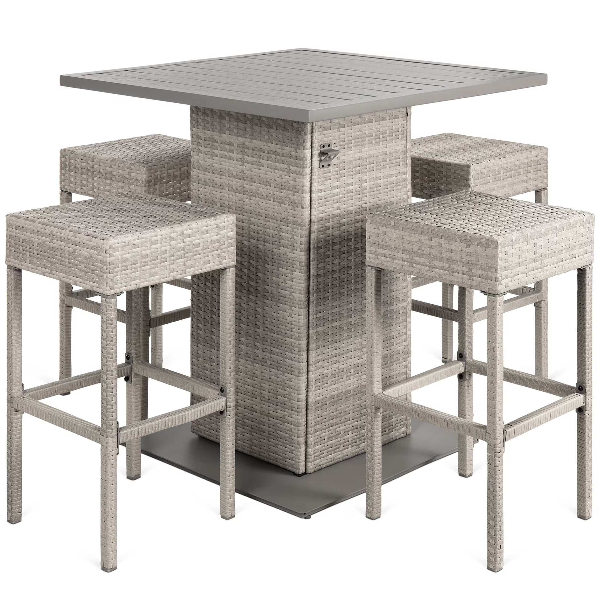 Best Choice Products 5-Piece Patio Wicker Bar Set w/Built-In Bottle Opener, Hidden Storage Shelf, 4 Stools - Brown