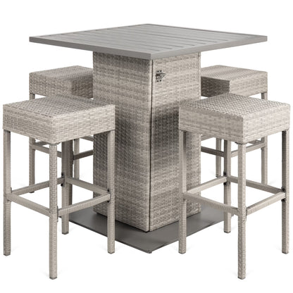 Best Choice Products 5-Piece Patio Wicker Bar Set w/Built-In Bottle Opener, Hidden Storage Shelf, 4 Stools - Brown
