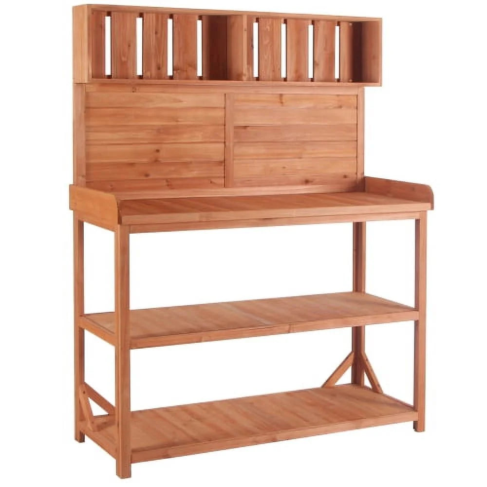 65? Large Natural Wooden Farmhouse Rustic Outdoor Potting Bench - The Ideal Patio Workstation