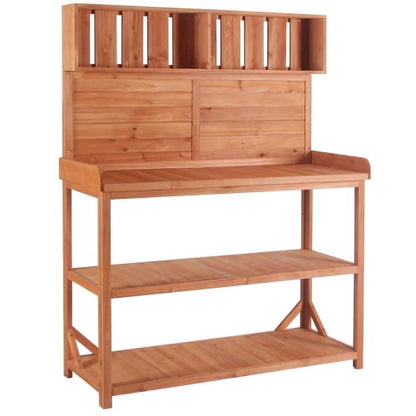 65? Large Natural Wooden Farmhouse Rustic Outdoor Potting Bench - The Ideal Patio Workstation