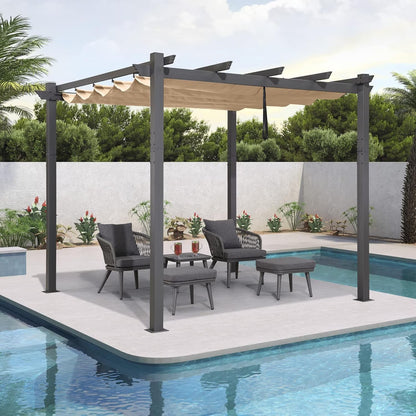 Outdoor Pergola with Adjustable Roof,Modern Metal Patio Aluminum Pergola,Reinforced Frame Outdoor Shelter with Sun Shade Canopy,Shade Cover for Garden,Backyard and Deck