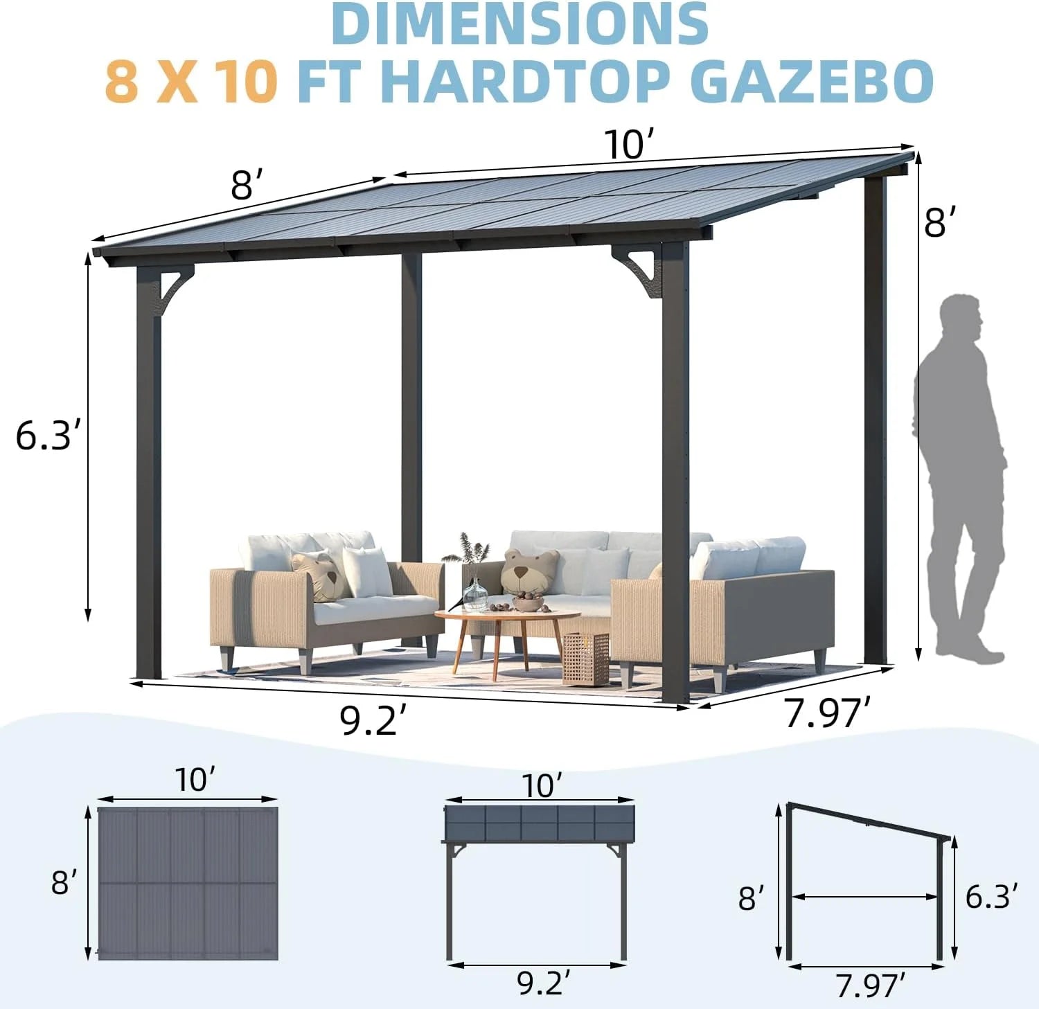 YODOLLA 8' x 10' Hardtop Gazebo Outdoor Aluminum Pergola ?For Garden, Patio, Backyard-Dark ?Gray