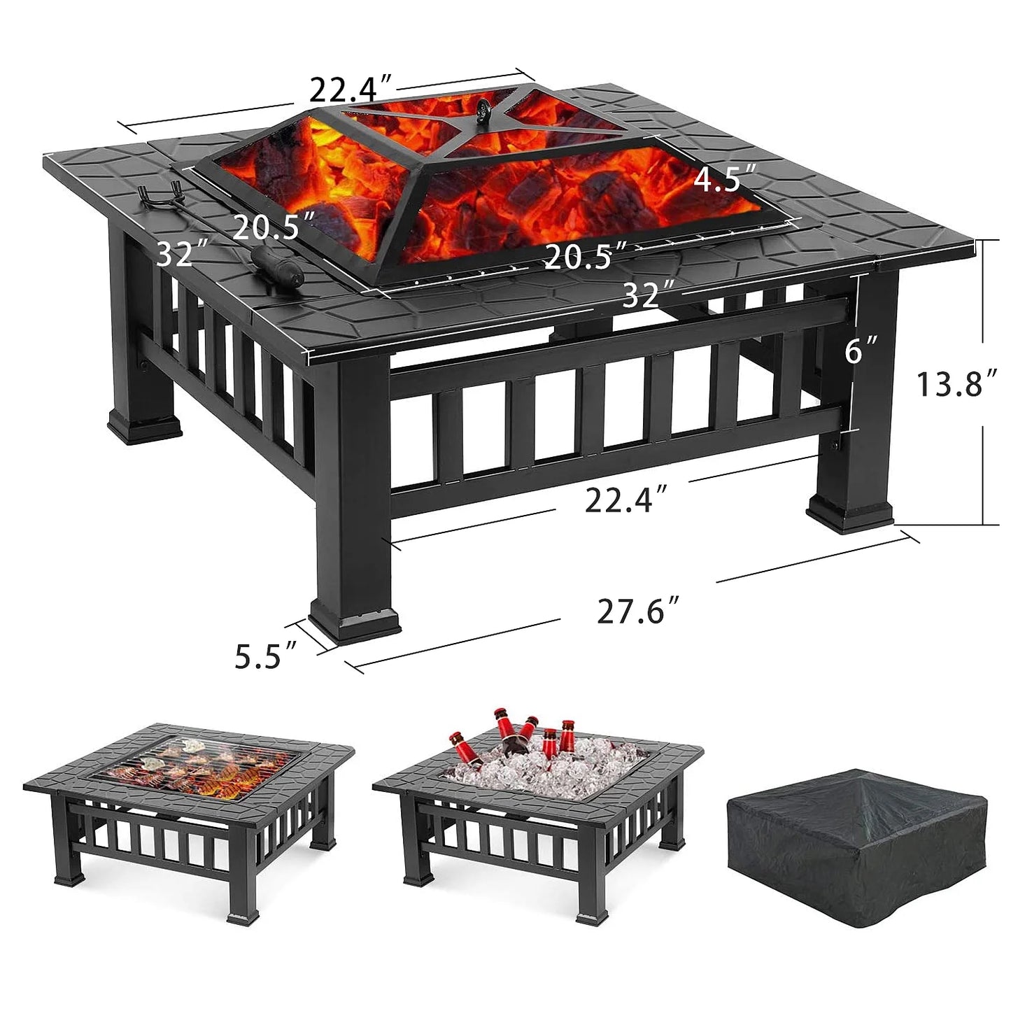 Outdoor Wood Burning Fire Pit, 24" Hexagon Metal Fire Pit for Patio with Poker, Spark Screen, Hex Shaped Fire Pit BBQ Grill, Garden Firepit Stove for Camping Picnic Bonfire Backyard, JA2419
