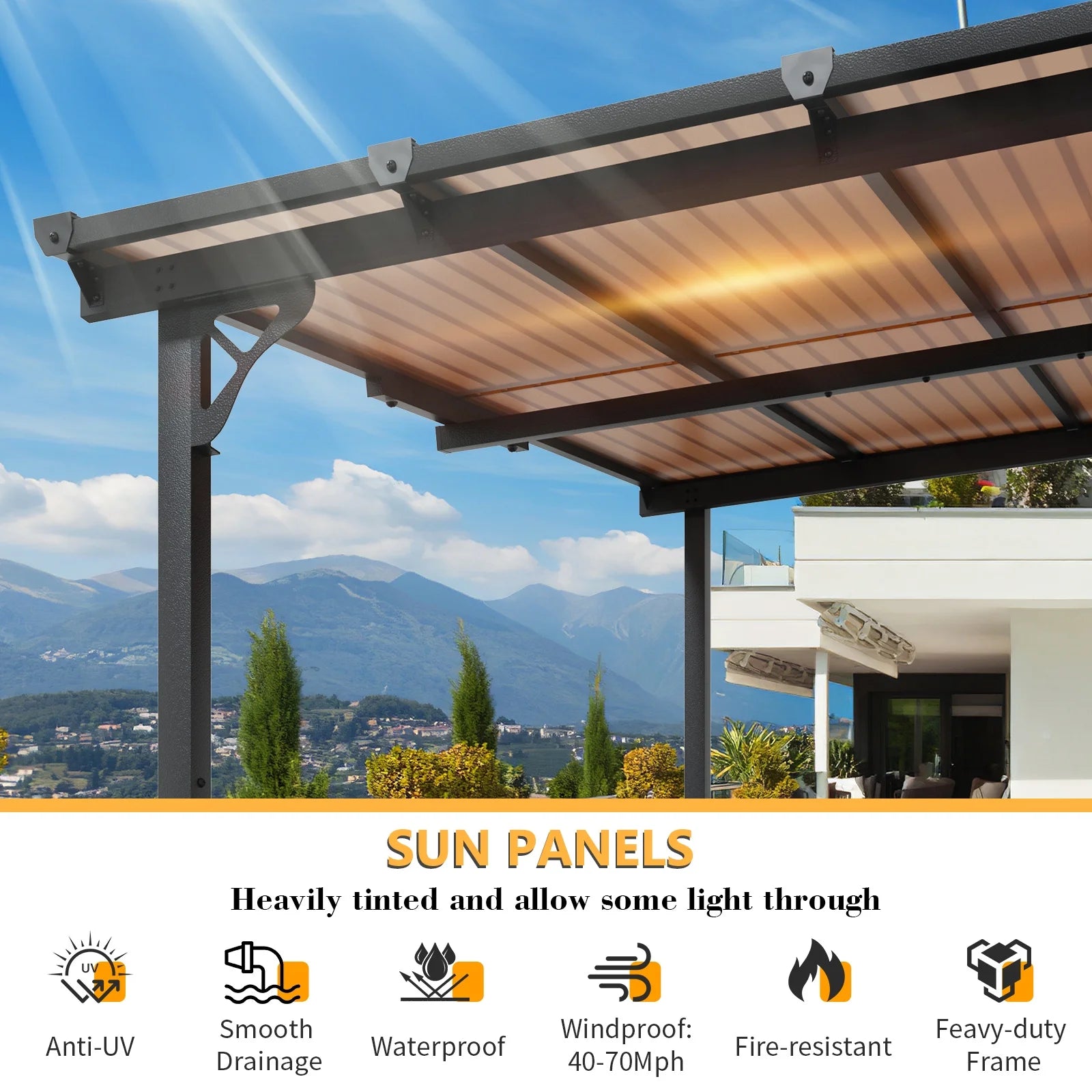 JolyDale 10?x 10? Hardtop Gazebo, Outdoor Wall-mounted Pergola for Garden, Patio, Backyard, Gray