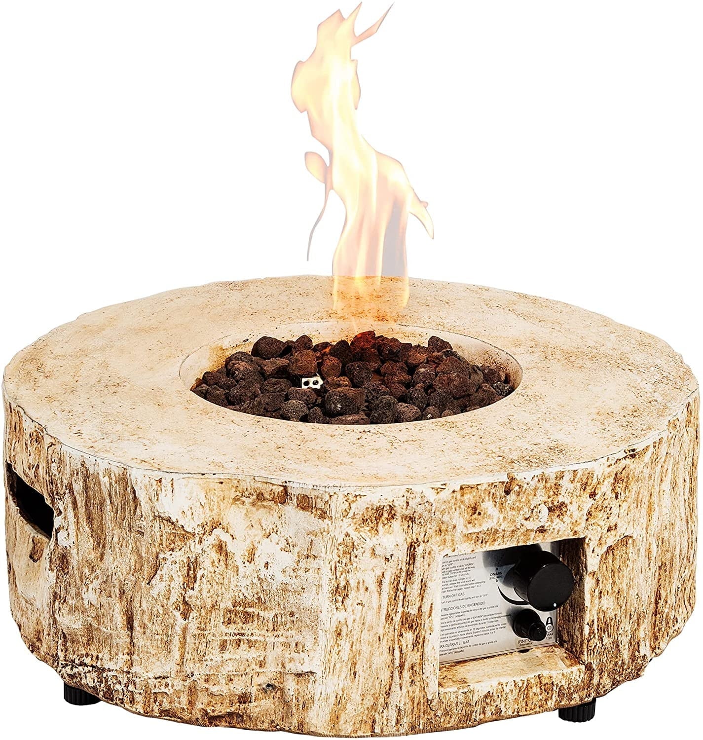UIXE Gas Fire Pit Bowl Table, Faux Stump Outdoor Propane Firepit Round Table with Lava Rock, Waterproof Cover, Smokeless Fire Pit for Outside Patio Garden Backyard, 28 inch 30,000 BTU, CSA Approved