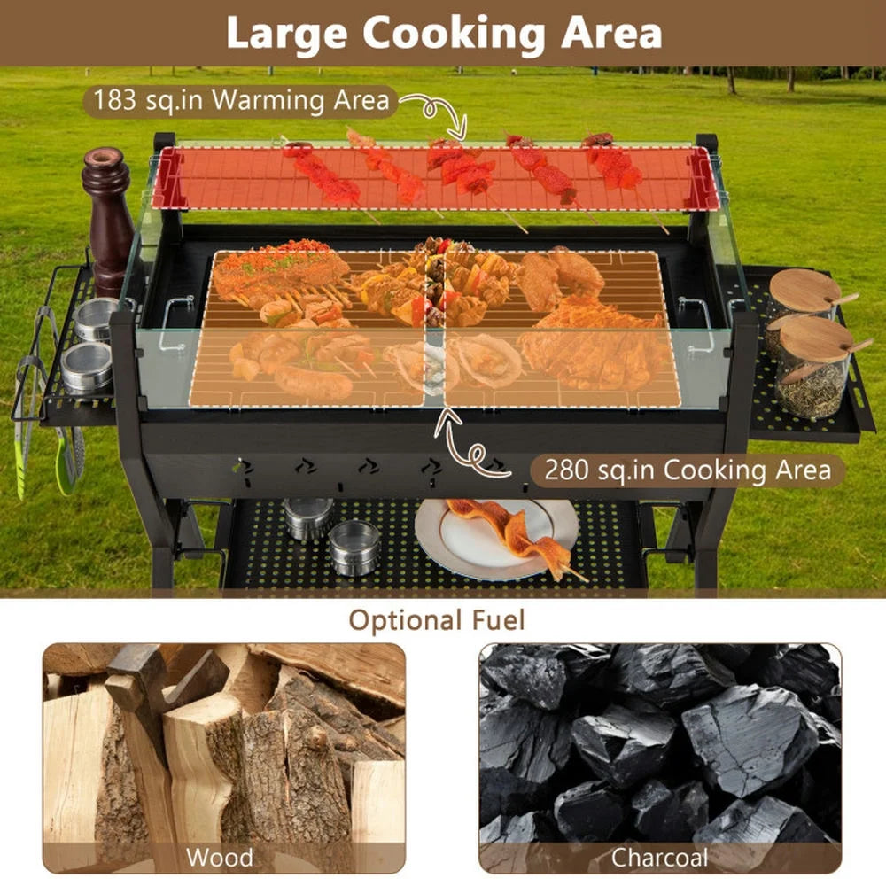 Topcobe Barbecue Charcoal Grills with Wind Guard Seasoning Racks, Cooking Space for Backyard, Patio and Parties-Black