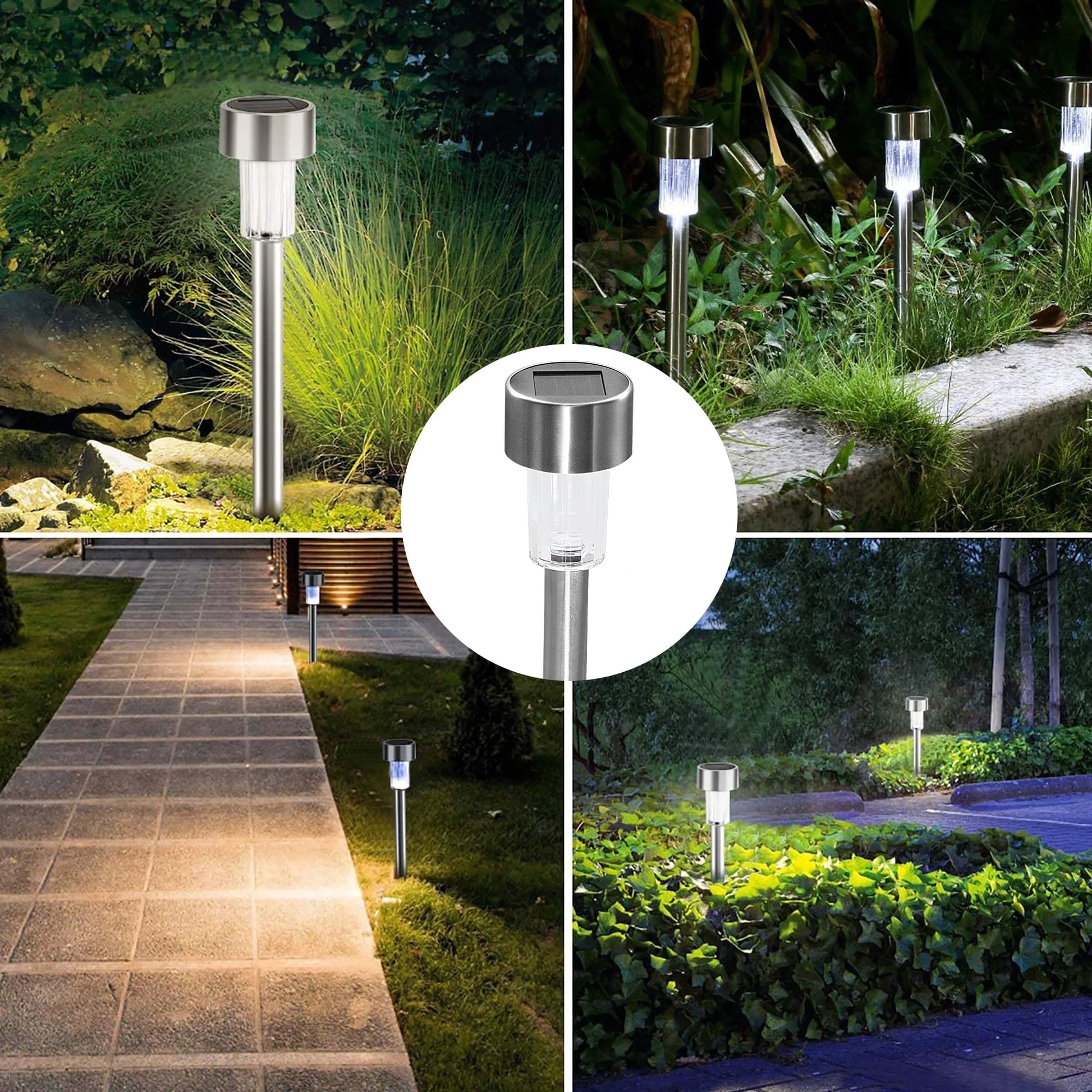 TOANEL 24PCS Solar Lights Outdoor Solar Garden Lights Pathway Lights Waterproof LED Lawn Lamp Solar Seal Stainless Steel Sidwalk Lights for Outside walkway Patio Yard Garden Decor (White Light)